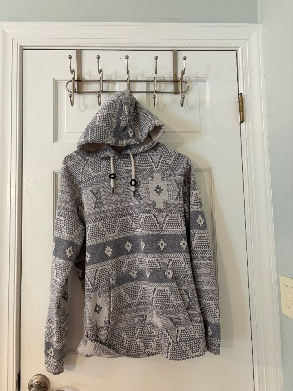 Grey Aztec Geometric Print Pullover Hoodie Sweatshirt